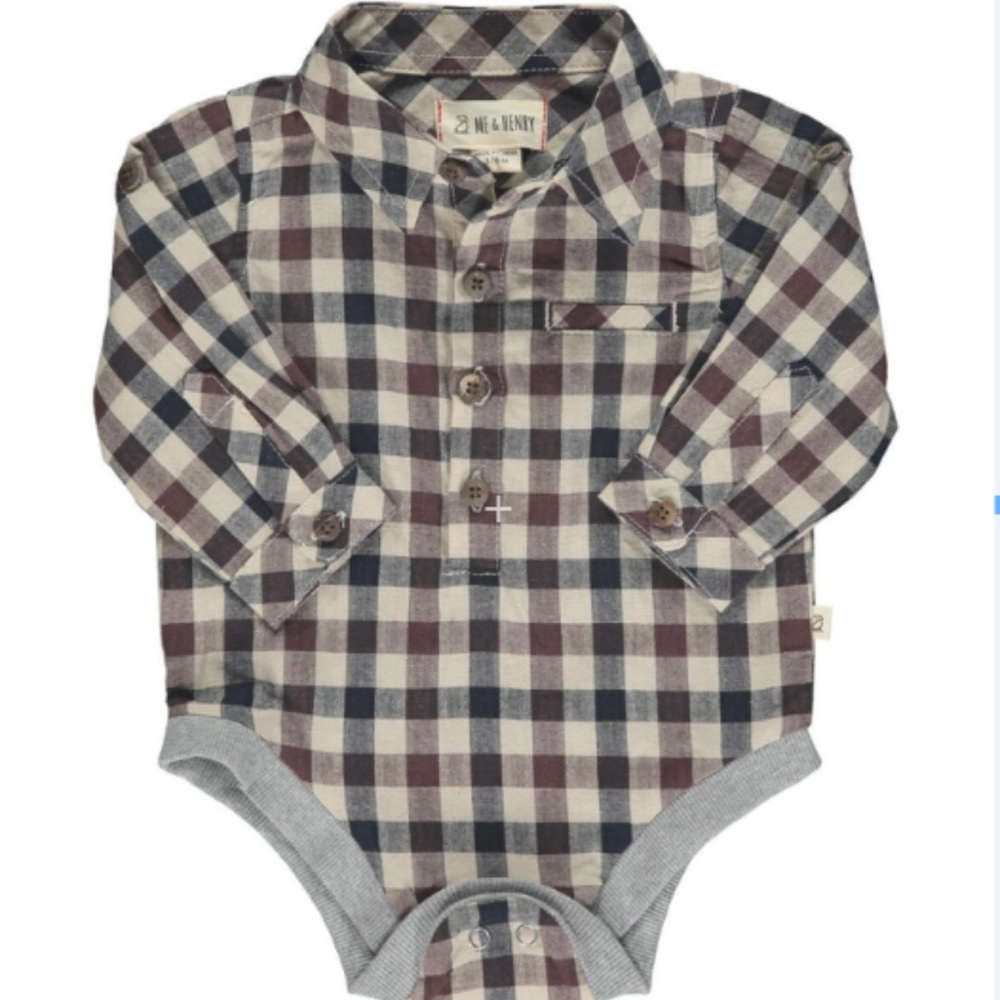 Me & Henry Plaid Button-Up Long Sleeve Onesie | 12-18M